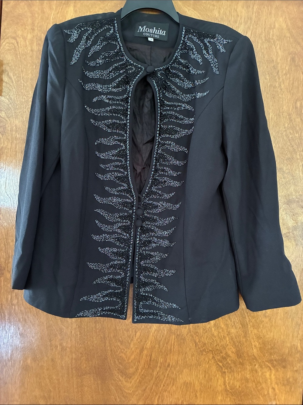 Vintage Moshita Couture Black Beaded Evening Blazer Size 18